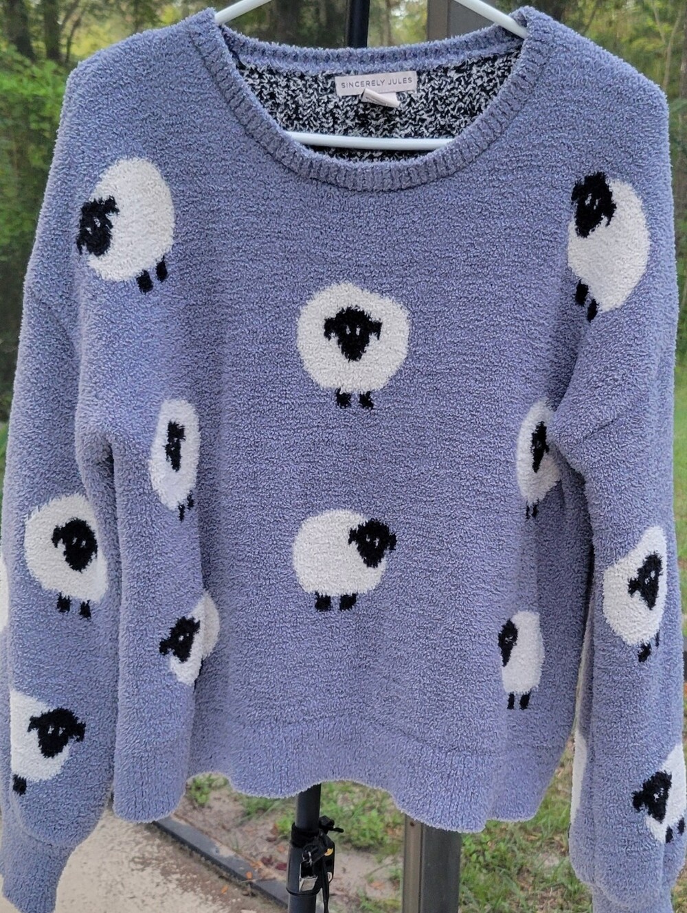 Sincerely Jules Sheep Sweater M Fuzzy Teddy Boucle Cottagecore Novelty Cozy Gray